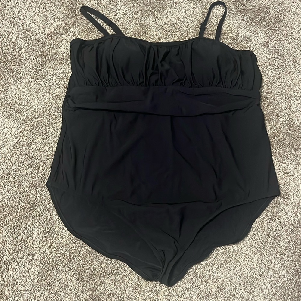 Speedo Shirred Empire Tummy Control One Piece Black Swimsuit